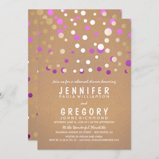 Paarse en gouden Confetti Elegant repetitiediner Kaart (Voorkant / Achterkant)