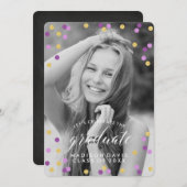 Paarse en gouden Confetti foto Afstuderen Kaart (Voorkant / Achterkant)