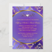 Paarse en gouden Damasfoto's Uitnodigen Kaart (Achterkant)