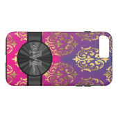Paarse en gouden Damask gepersonaliseerd monogram Case-Mate iPhone Case (Achterkant (Horizontaal))