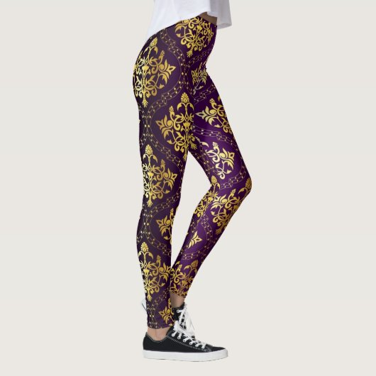 Paarse en gouden Damask Leggings (Rechts)