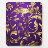 Paarse en gouden Damask Monogrammed Muismat (Voorkant)