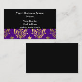 Paarse en gouden damast op zwart visitekaartje (Voorkant / Achterkant)