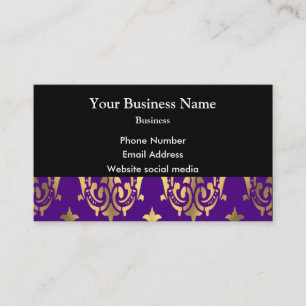 Paarse en gouden damast op zwart visitekaartje