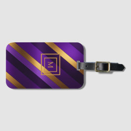 Paarse en Gouden Diagonaal Gestreept Monogram Bagagelabel