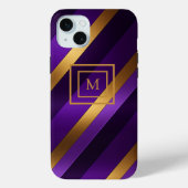 Paarse en Gouden Diagonaal Gestreept Monogram Case-Mate iPhone Case (Achterkant)