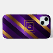 Paarse en Gouden Diagonaal Gestreept Monogram Case-Mate iPhone Case (Achterkant (horizontaal))