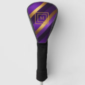 Paarse en Gouden Diagonaal Gestreept Monogram Golfheadcover (Voorkant)