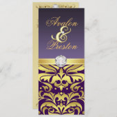 Paarse en gouden diamanten uitnodiging tot bruilof (Voorkant / Achterkant)