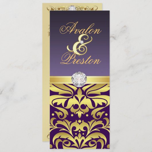 Paarse en gouden diamanten uitnodiging tot bruilof (Voorkant / Achterkant)