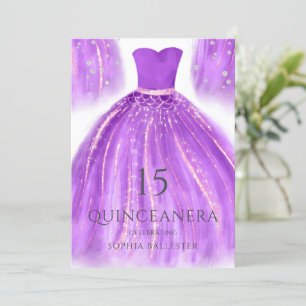 Paarse en gouden dkleurige dress Quinceanera Kaart