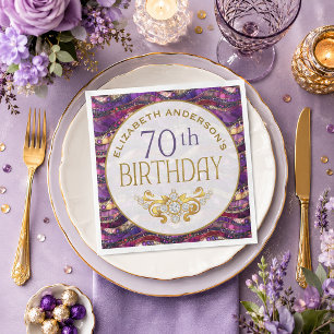 Paarse en Gouden Edelstenen Strata 70e Verjaardag Servet