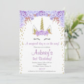 Paarse en gouden eenhoornmeisje kaart (Staand voorkant)