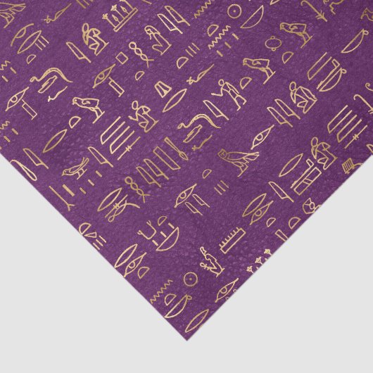 Paarse en gouden Egyptische hiërogliefenkrant Tissuepapier (Detail)