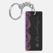 Paarse en gouden Elegant Script gepersonaliseerd Sleutelhanger (Voorkant Links)