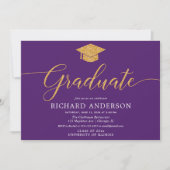 Paarse en gouden elegante afstudeerfeest Afstudere Kaart (Voorkant)
