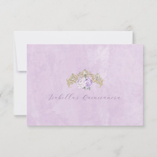 Paarse en gouden elegante bloemenfoto Quinceañera Bedankkaart (Achterkant)