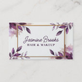 Paarse en gouden elegante botanische bladeren visitekaartje (Voorkant)