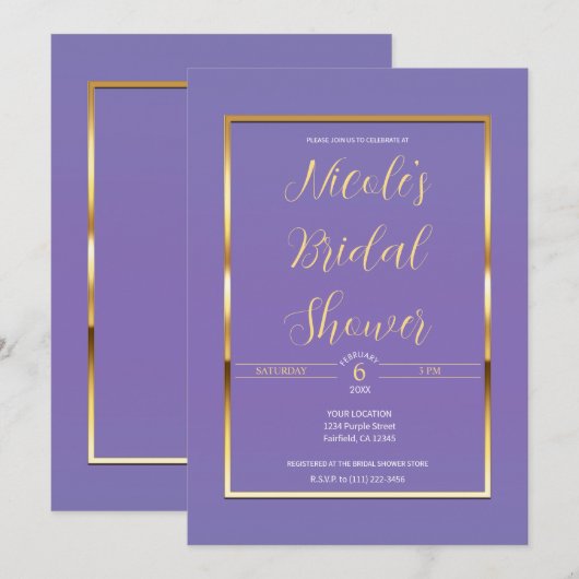 Paarse en gouden elegante Modern Glam Vrijgezellen Kaart (Voorkant / Achterkant)