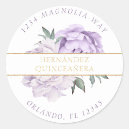 Paarse en gouden elegante Quinceañera Ronde Sticker