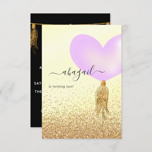 Paarse en gouden en roze verjaardag kaart (Voorkant / Achterkant)