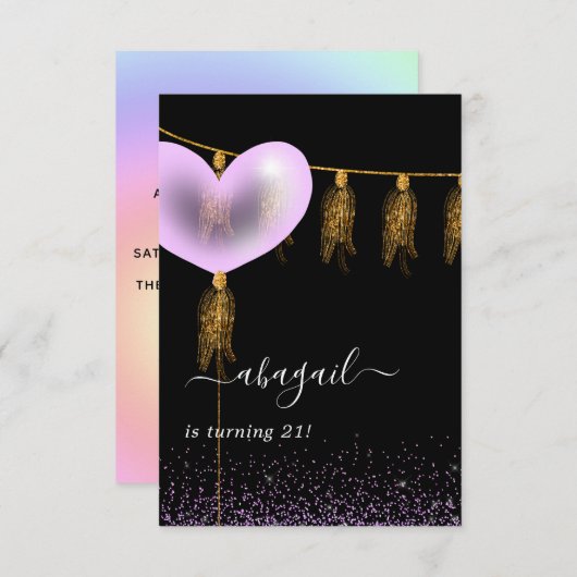 Paarse en gouden en zwarte feestdag kaart (Voorkant / Achterkant)