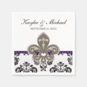 Paarse en gouden Fleur de Lis bruiloft Servetten (Voorkant)