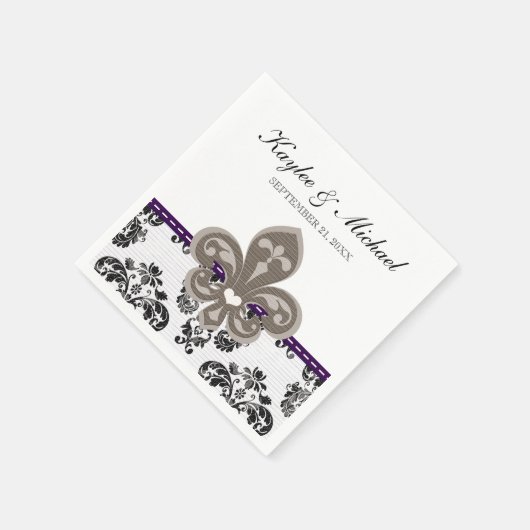 Paarse en gouden Fleur de Lis bruiloft Servetten (Hoek)