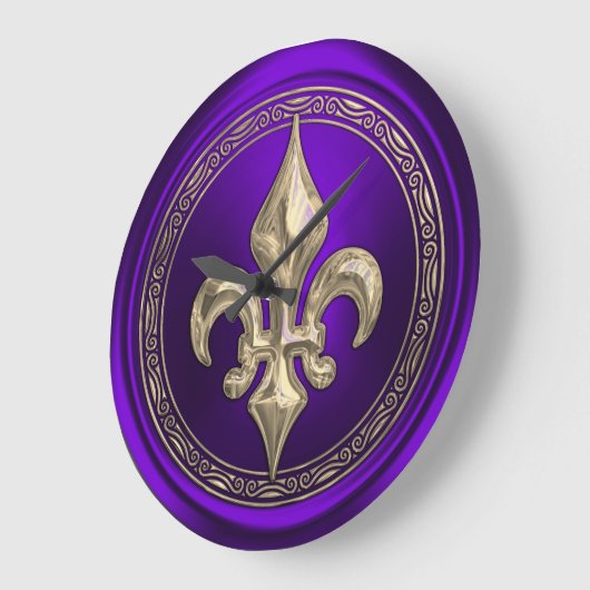 Paarse en gouden Fleur de Lis Grote Klok (Hoek)