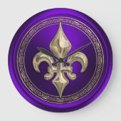 Paarse en gouden Fleur de Lis Grote Klok (Voorkant)