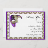 Paarse en gouden Fleur de Lis Masker Mardi Gras Pa Kaart (Voorkant)