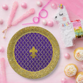 Paarse en gouden Fleur-de-lis Papieren Bordje (Feest)