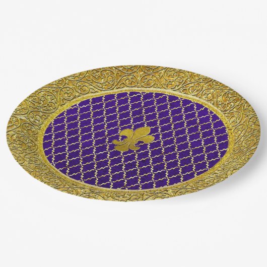 Paarse en gouden Fleur-de-lis Papieren Bordje (Gekanteld)