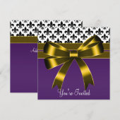 Paarse en gouden Fleur de Lis Party Kaart (Voorkant / Achterkant)