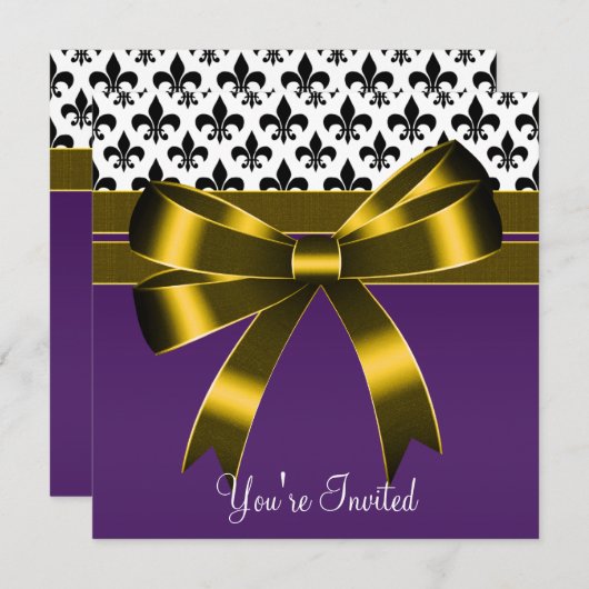 Paarse en gouden Fleur de Lis Party Kaart (Voorkant / Achterkant)