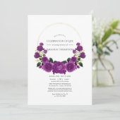 Paarse en gouden Floral Celebration of Life Kaart (Staand voorkant)