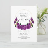 Paarse en gouden  Floral Wedding Kaart (Staand voorkant)