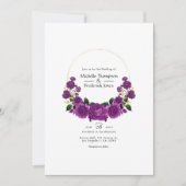 Paarse en gouden  Floral Wedding Kaart (Voorkant)