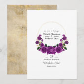 Paarse en gouden  Floral Wedding Kaart (Voorkant / Achterkant)