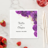 Paarse en gouden Floral Wedding Napkins Servet (Insitu)