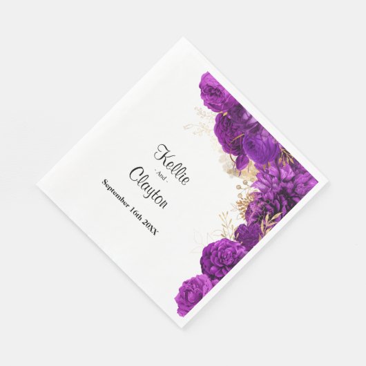 Paarse en gouden Floral Wedding Napkins Servet (Hoek)