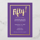 Paarse en gouden folie 50e verjaardag folie uitnodiging (Voorkant)