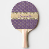 Paarse en gouden folie Diamond Bling Gepersonalise Tafeltennisbatje (Voorkant)