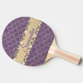 Paarse en gouden folie Diamond Bling Gepersonalise Tafeltennisbatje (Zijkant)