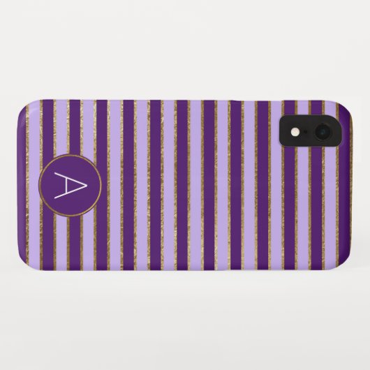 Paarse en gouden folie streep monogram patroon Case-Mate iPhone case (Achterkant (horizontaal))