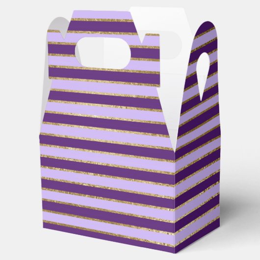Paarse en gouden folie strepen verjaardagsfeestje bedankdoosjes (Geopend)