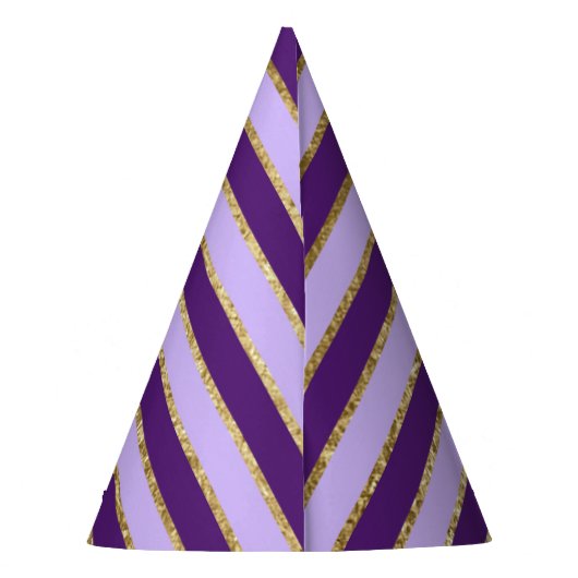 Paarse en gouden folie strepen verjaardagsfeestje feesthoedjes (Achterkant)