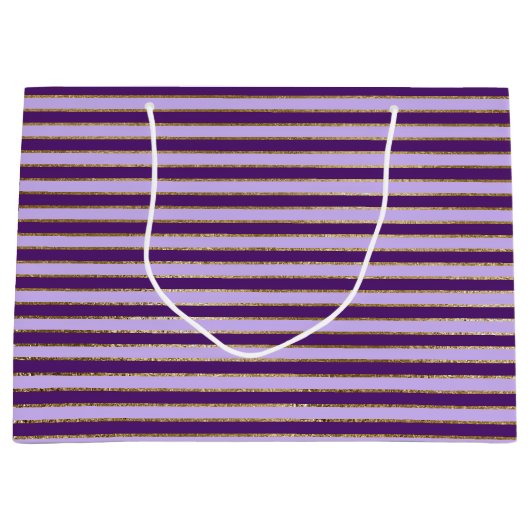 Paarse en gouden folie strepen verjaardagsfeestje groot cadeauzakje (Voorkant)