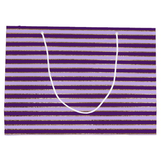 Paarse en gouden folie strepen verjaardagsfeestje groot cadeauzakje (Achterkant)