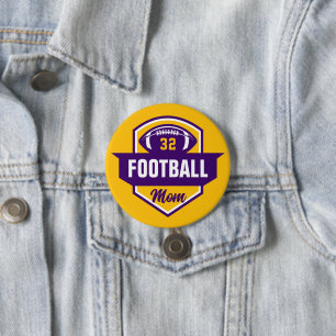 Paarse en gouden Football Mom Custom Jersey Nummer Ronde Button 7,6 Cm